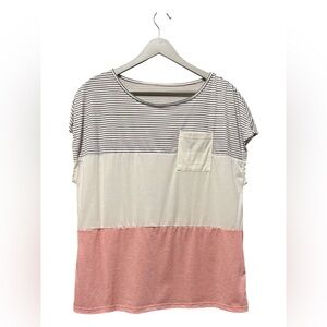 Fresral Colorblock Striped Pocket Top – Large